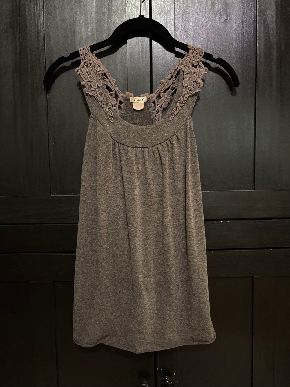 Studio Y Charcoal Crochet-Trim Tank Dress